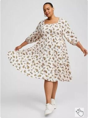 torrid Cream Floral Square-Neck Midi Gauze Dress